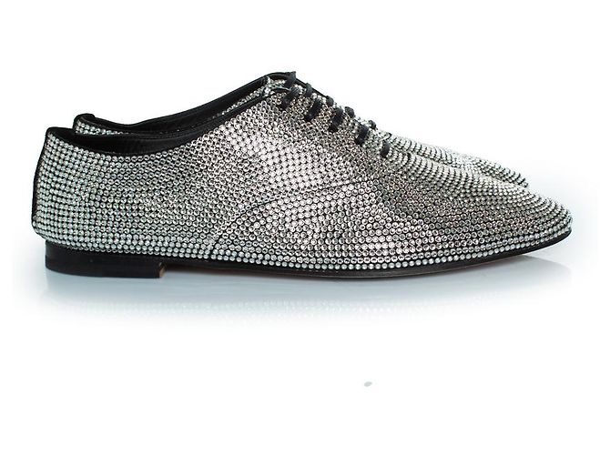 Schnür-Derby mit Strass von Saint Laurent Silber Metallisch - Ansicht 4