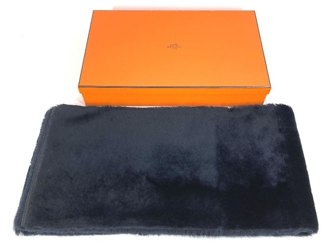 Hermès HERMES schwarzer Leder-Fell-Schal - Ansicht 2