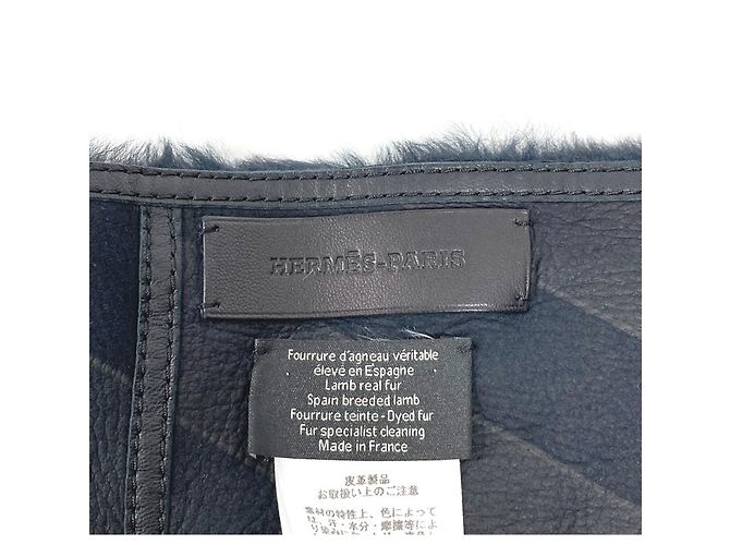 Hermès HERMES schwarzer Leder-Fell-Schal - Ansicht 4