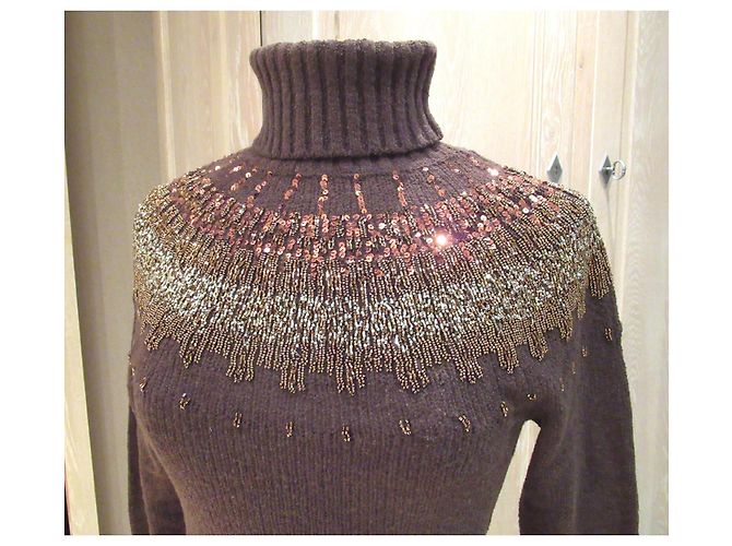 Autre Marque Brauner Pullover von InWear mit Perlen und Pailletten - Ansicht 2