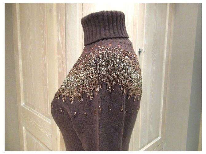 Autre Marque Brauner Pullover von InWear mit Perlen und Pailletten - Ansicht 3