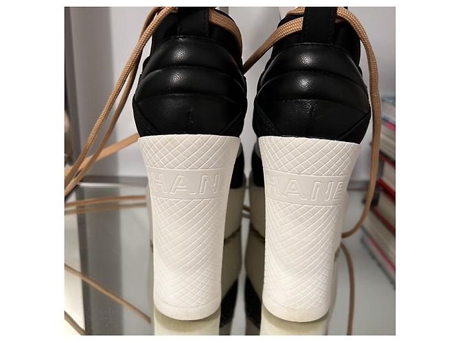 Stivaletti con zeppa Chanel nero bianco pelle 38 - vista 4
