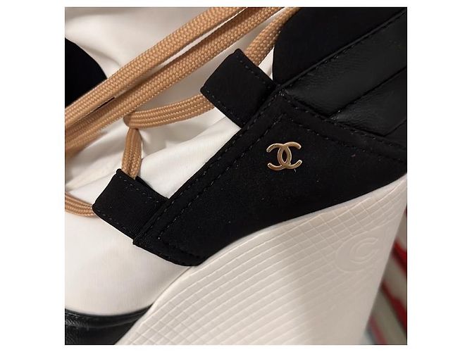 Stivaletti con zeppa Chanel nero bianco pelle 38 - vista 5