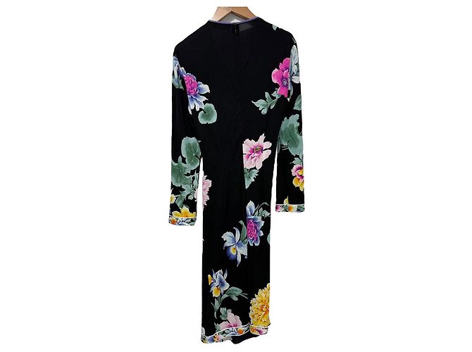 Autre Marque Seidenkleid mit Blumenmuster LEONARD PARIS Schwarz - Ansicht 2