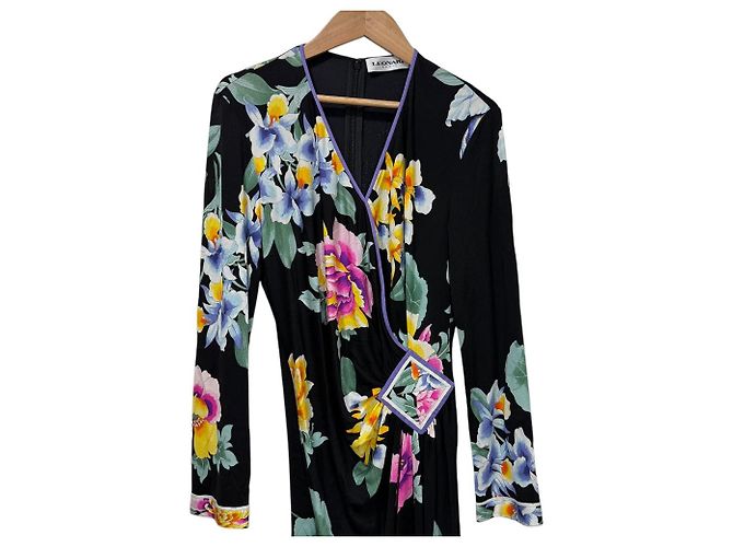 Autre Marque Seidenkleid mit Blumenmuster LEONARD PARIS Schwarz - Ansicht 3