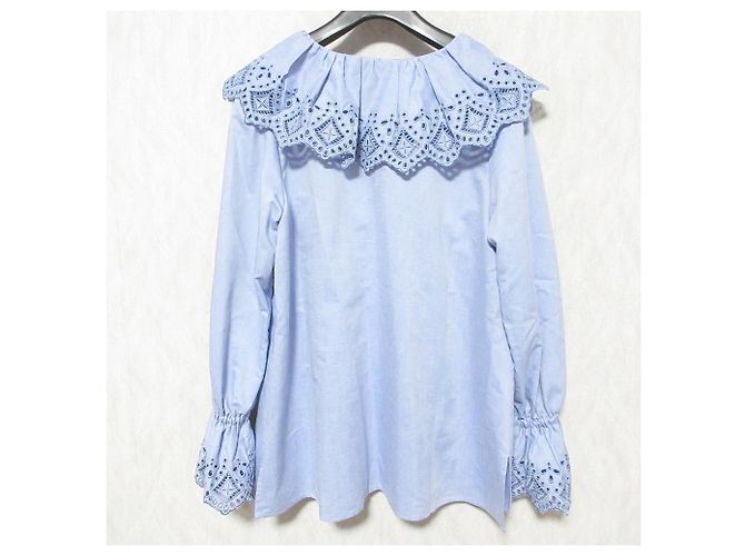 Autre Marque JUSGLITTY Bluse mit Cutwork und Rüschendetails Blau - Ansicht 2
