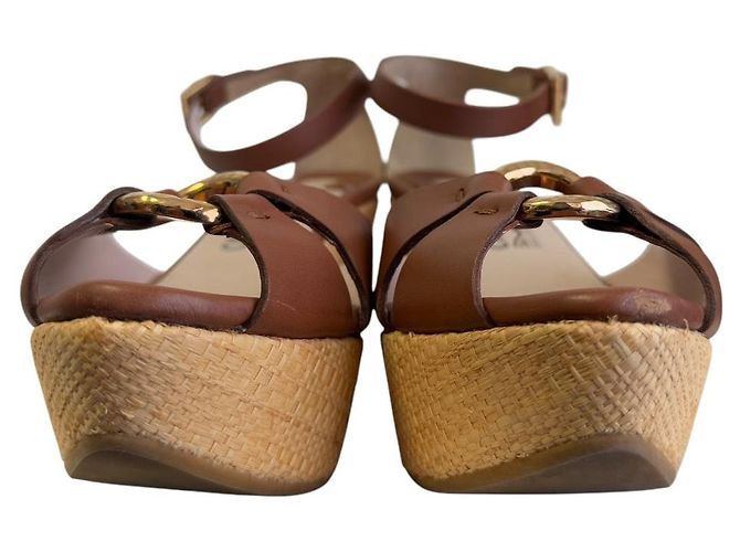 Sandali con zeppa in pelle Salvatore Ferragamo Marrone - vista 2
