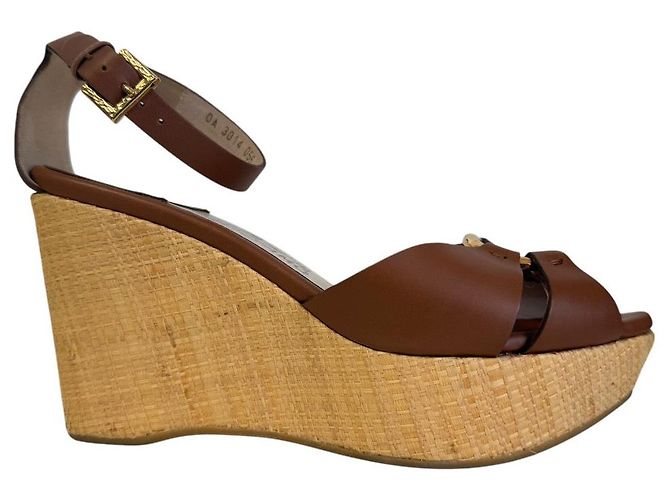 Sandali con zeppa in pelle Salvatore Ferragamo Marrone - vista 5