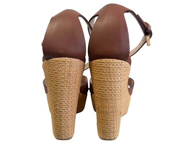 Sandali con zeppa in pelle Salvatore Ferragamo Marrone - vista 6