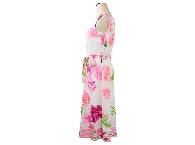 LEONARD Kankan Stretch Kleid mit Blumenmuster Pink Weiß - Ansicht 2