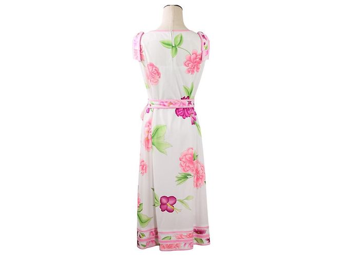 LEONARD Kankan Stretch Kleid mit Blumenmuster Pink Weiß - Ansicht 3