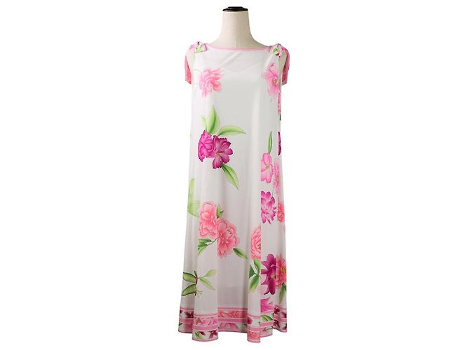 LEONARD Kankan Stretch Kleid mit Blumenmuster Pink Weiß - Ansicht 4