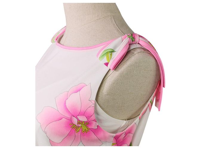 LEONARD Kankan Stretch Kleid mit Blumenmuster Pink Weiß - Ansicht 6