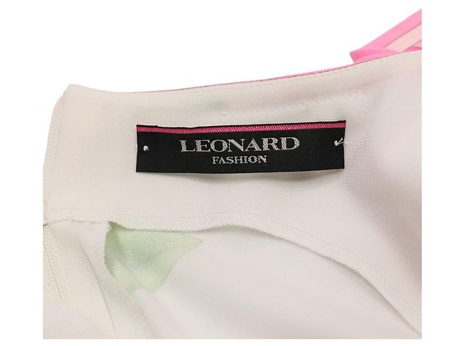 LEONARD Kankan Stretch Kleid mit Blumenmuster Pink Weiß - Ansicht 7