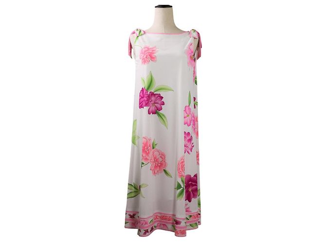 LEONARD Kankan Stretch Kleid mit Blumenmuster Pink Weiß - Ansicht 2