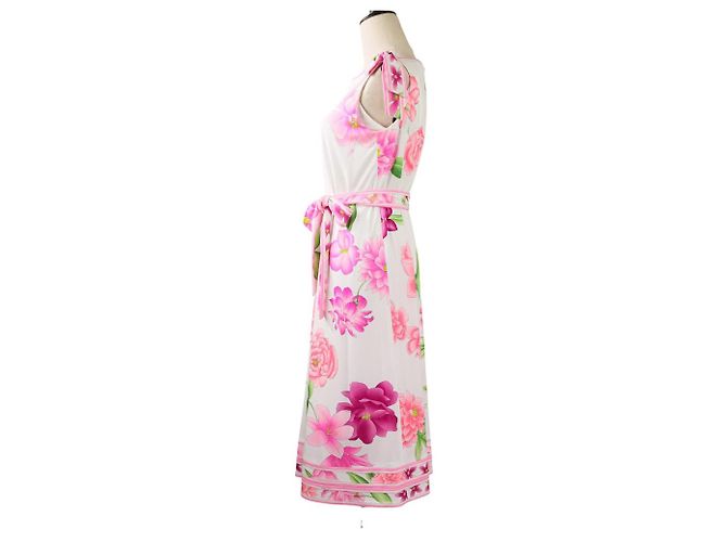 LEONARD Kankan Stretch Kleid mit Blumenmuster Pink Weiß - Ansicht 3