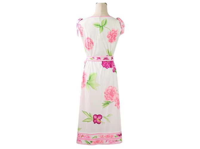 LEONARD Kankan Stretch Kleid mit Blumenmuster Pink Weiß - Ansicht 4