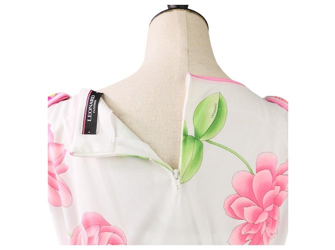 LEONARD Kankan Stretch Kleid mit Blumenmuster Pink Weiß - Ansicht 5