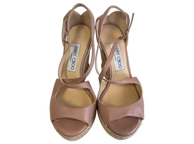Sandali con zeppa in pelle Jimmy Choo Rosa Beige - vista 3