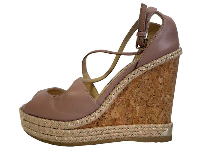Sandali con zeppa in pelle Jimmy Choo Rosa Beige - vista 4