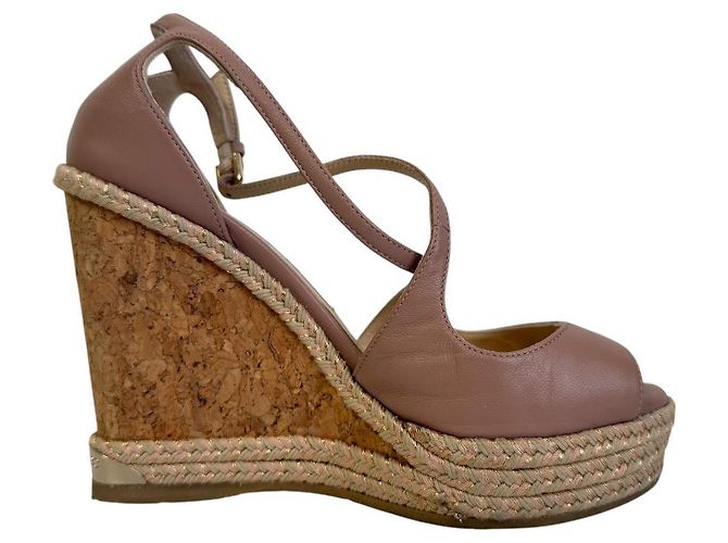 Sandali con zeppa in pelle Jimmy Choo Rosa Beige - vista 5