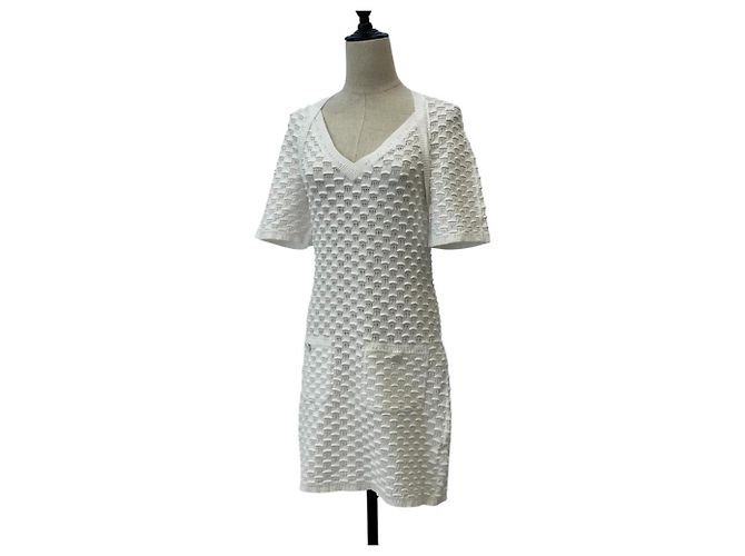 Timeless Chanel Coco Mark Strickkleid Weiß - Ansicht 2