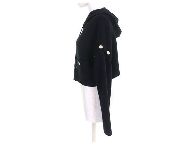Chanel COCO Marca Botão Cashmere Tricot 2em1 Preto - vista 3