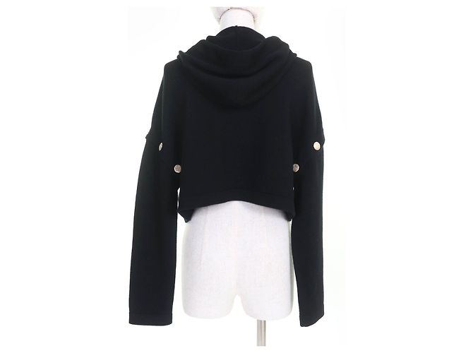 Chanel COCO Marca Botão Cashmere Tricot 2em1 Preto - vista 4