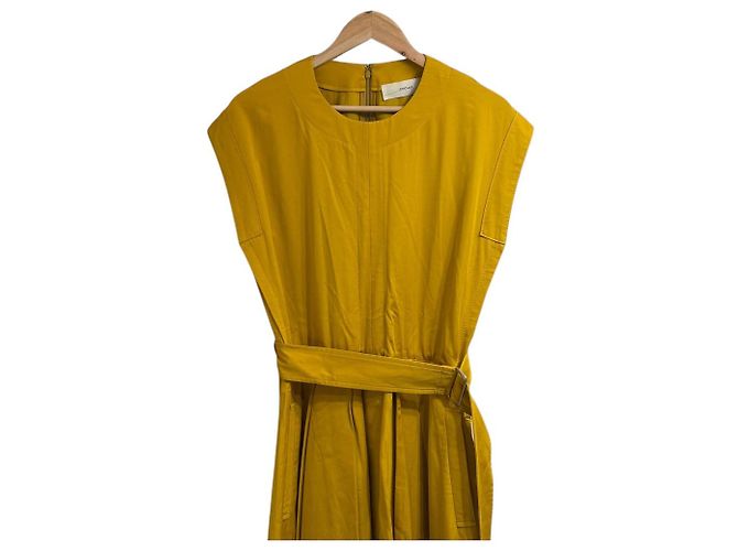 Autre Marque Vestido largo de algodón rayón con mangas francesas CYCLAS Amarillo - vista 3