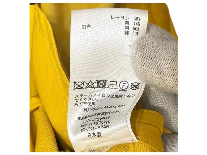 Autre Marque Vestido largo de algodón rayón con mangas francesas CYCLAS Amarillo - vista 7
