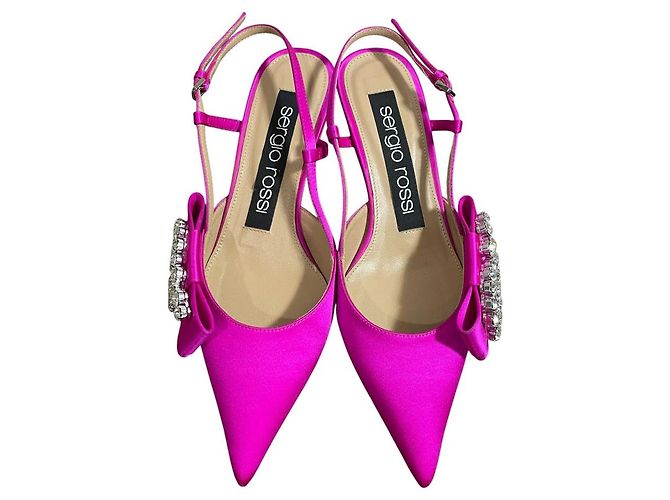 Autre Marque Zapatos de tacón bajo slingback con punta afilada y logo bijou Sergio Rossi Rosa - vista 3