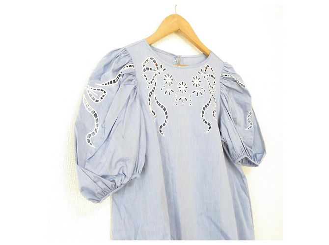 Autre Marque Vestido Mini de Algodón con Bordado de Cinta FURFUR Azul Azul claro - vista 3