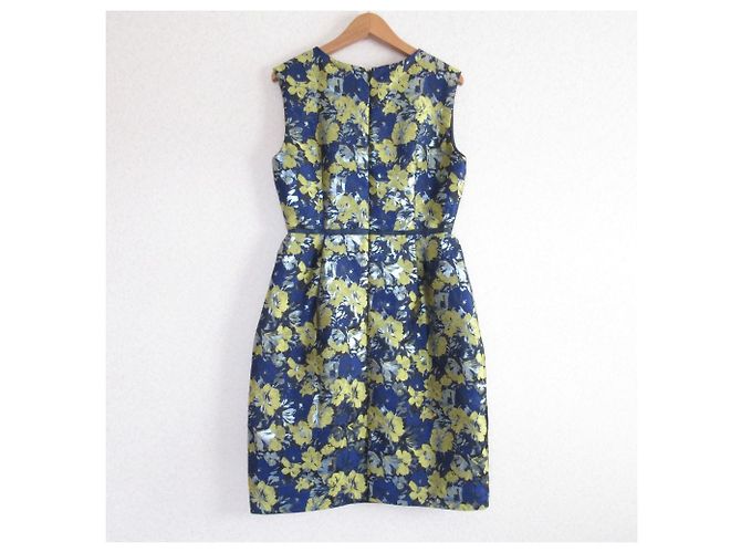 Autre Marque Chesty Blumen-Jacquard-Kleid Blau Gelb Marineblau - Ansicht 2
