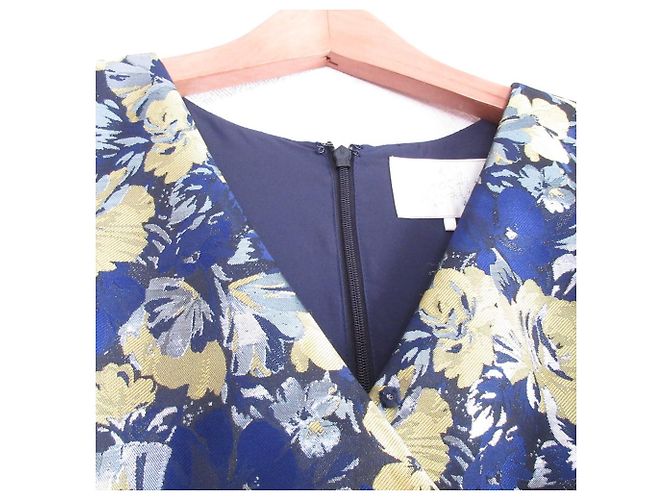 Autre Marque Chesty Blumen-Jacquard-Kleid Blau Gelb Marineblau - Ansicht 3