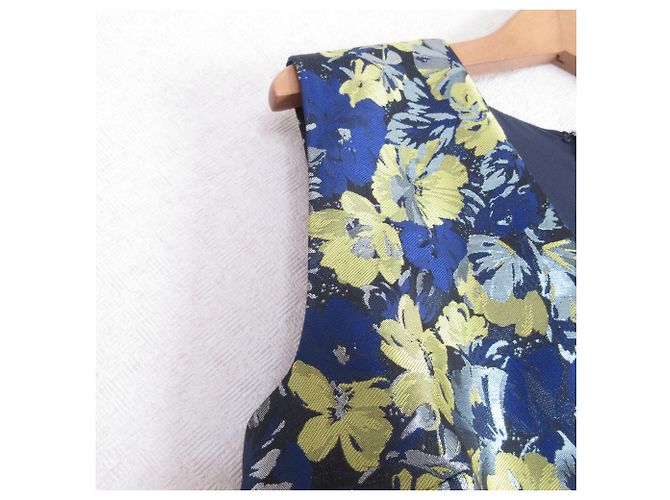 Autre Marque Chesty Blumen-Jacquard-Kleid Blau Gelb Marineblau - Ansicht 4