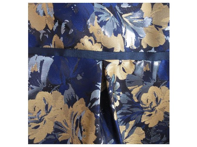 Autre Marque Chesty Blumen-Jacquard-Kleid Blau Gelb Marineblau - Ansicht 5