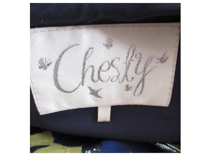 Autre Marque Chesty Blumen-Jacquard-Kleid Blau Gelb Marineblau - Ansicht 7