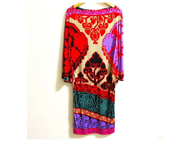 Autre Marque Vestido de seda LEONARD PARIS Negro Roja Beige Verde Púrpura - vista 2