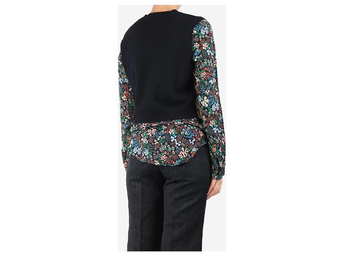 Veronica Beard Schwarzer Kaschmir- und Seidenpullover mit Blumenmuster - Größe M - Ansicht 2