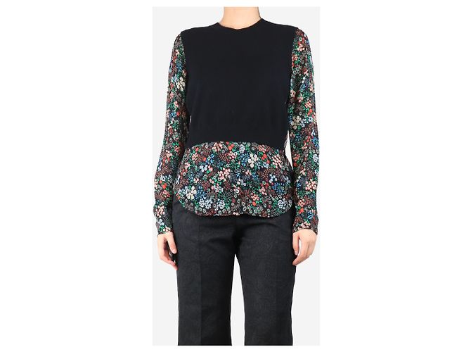 Veronica Beard Schwarzer Kaschmir- und Seidenpullover mit Blumenmuster - Größe M - Ansicht 3