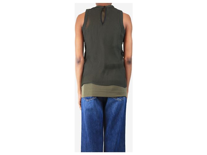 Sacai Top sin mangas plisado en caqui de doble capa - tamaño UK 8 Verde - vista 2