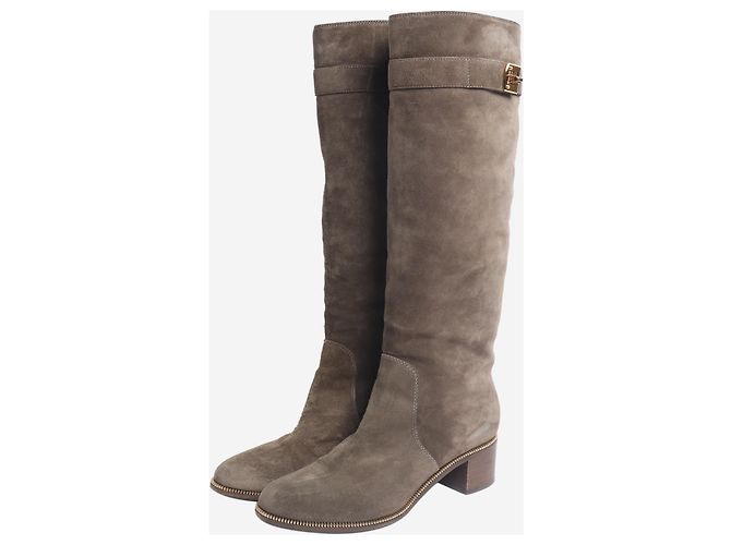 Sergio Rossi Stivali in suede marrone al ginocchio - taglia EU 38 (UK 5) - vista 2