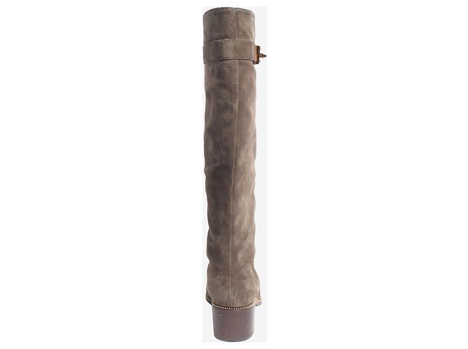 Sergio Rossi Stivali in suede marrone al ginocchio - taglia EU 38 (UK 5) - vista 3