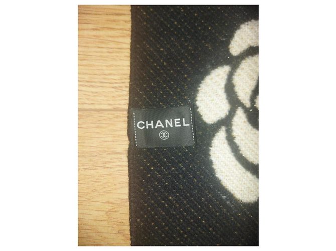 Chanel Schal Schwarz Weiß Gold Kaschmir Wolle Golden - Ansicht 7