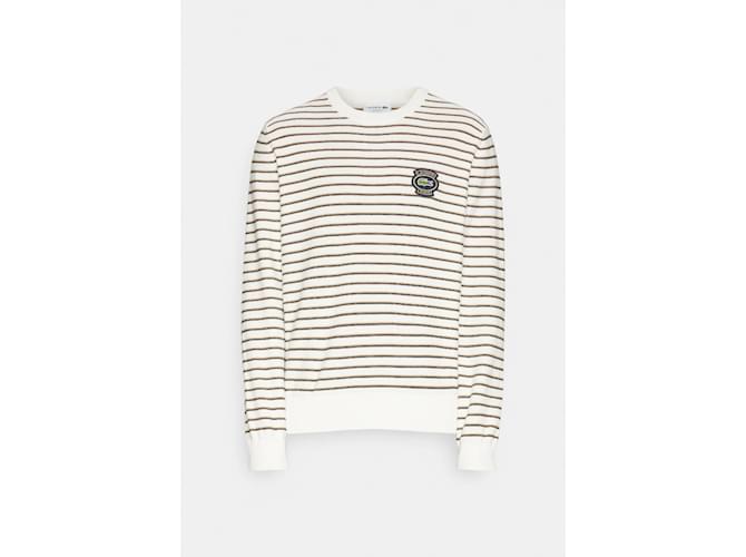 Lacoste weißer gestreifter Baumwollpullover Größe L - Ansicht 2