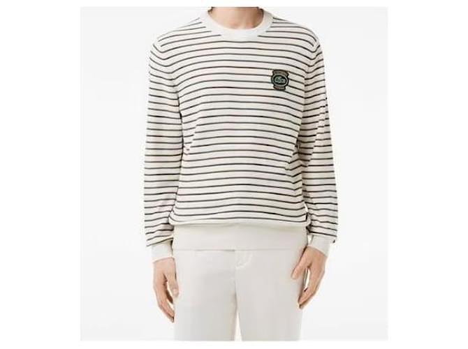 Lacoste weißer gestreifter Baumwollpullover Größe L - Ansicht 3