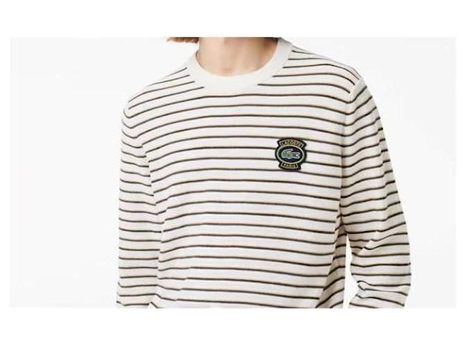 Lacoste weißer gestreifter Baumwollpullover Größe L - Ansicht 4