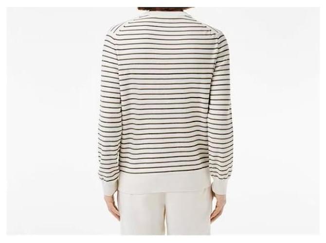 Lacoste weißer gestreifter Baumwollpullover Größe L - Ansicht 5