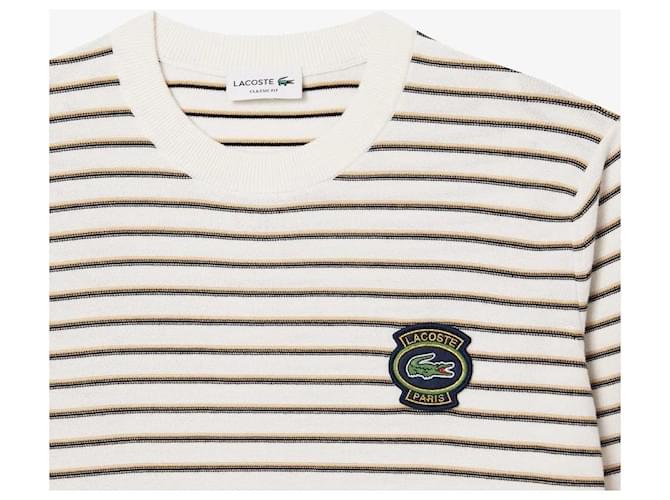 Lacoste weißer gestreifter Baumwollpullover Größe L - Ansicht 6