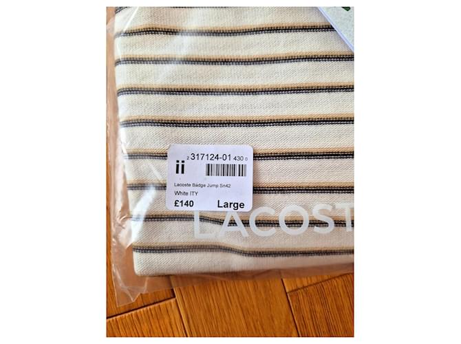 Lacoste weißer gestreifter Baumwollpullover Größe L - Ansicht 8
